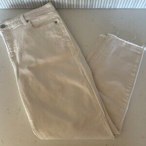 Talbots Flawless Slim Ankle Jeans with Fringe‎ Cuff in Natural, Size 14